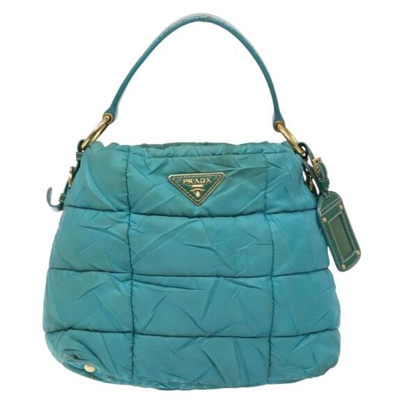 PRADA Shoulder Bag Nylon Blue Gold - Picture 2 of 12